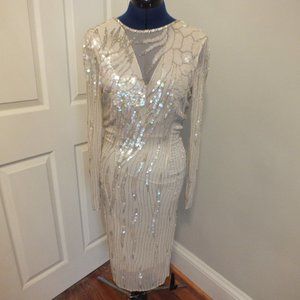 Vintage Black Tie oleg cassini  Sequin 100% silk liner Dress size 8